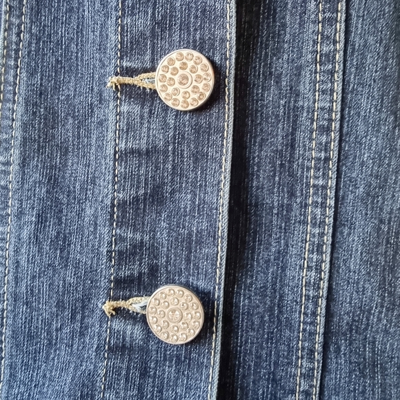 Baccini Womens Dark Blue Denim Jean Jacket With Sparkly Rhinestone Buttons - Picture 8 of 9